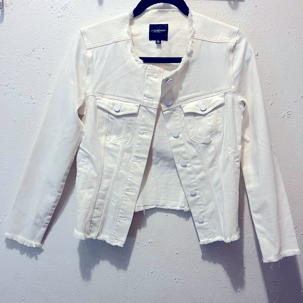 Liverpool Cream Jean Jacket Cropped Distressed
